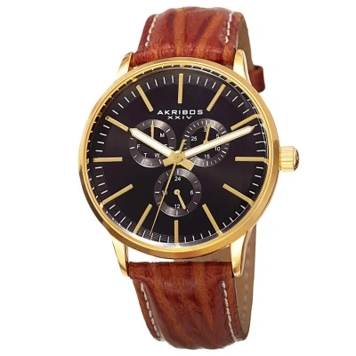 Akribos Xxiv Omni Quartz Black Dial Men's Watch P50127 In Black / Brown / Cognac / Gold / Gold Tone / White / Yellow