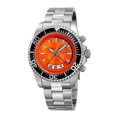 Akribos Xxiv Orange Dial Gmt Stainelss Steel Men's Watch Ak955ssor In Orange/silver Tone