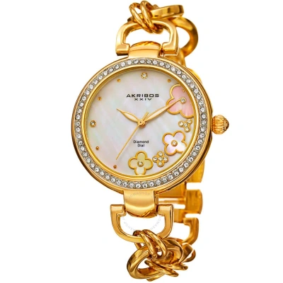 Akribos Xxiv Ornate Quartz Diamond White Dial Ladies Watch P50140 In Gold