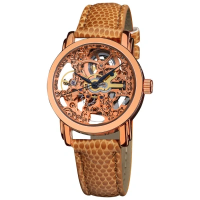 Akribos Xxiv Our Products Automatic Rose Gold Dial Ladies Watch P50111 In Black / Cognac / Gold / Gold Tone / Rose / Rose Gold / Rose Gold Tone / Tan
