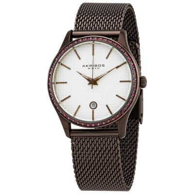 Akribos Xxiv Pink Dial Brown Ion-plated Ladies Watch Ak967br In Brown / Pink / Silver