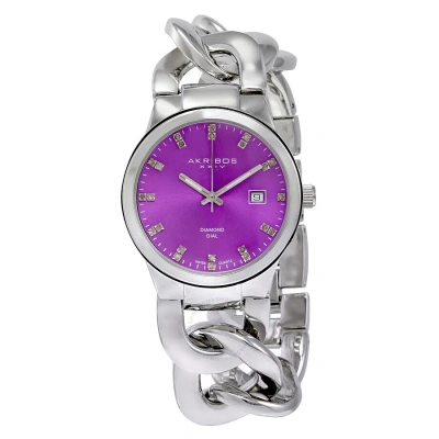 Akribos Xxiv Purple Dial Silver-tone Base Metal Ladies Watch Ak759sspu