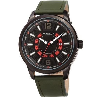 Akribos Xxiv Quartz Black Dial Green Leather Men's Watch Ak1079bkgn