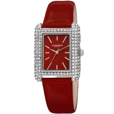 Akribos Xxiv Quartz Crystal Red Dial Red Leather Ladies Watch Ak1068rd In Red   / Brass