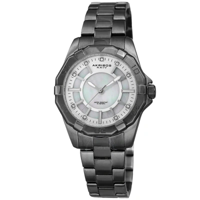 Akribos Xxiv Quartz Crystal White Dial Ladies Watch Ak1006gn In Black