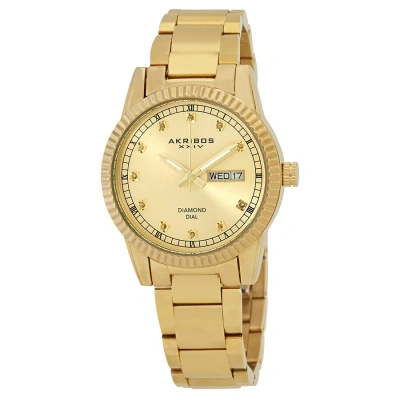 Akribos Xxiv Quartz Diamond Gold Dial Ladies Watch Ak965yg In Gold / Gold Tone