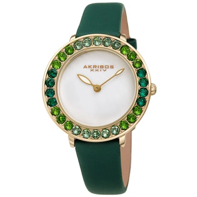 Akribos Xxiv Quartz White Dial Green Leather Ladies Watch Ak1093gn In Gold Tone / Green / White