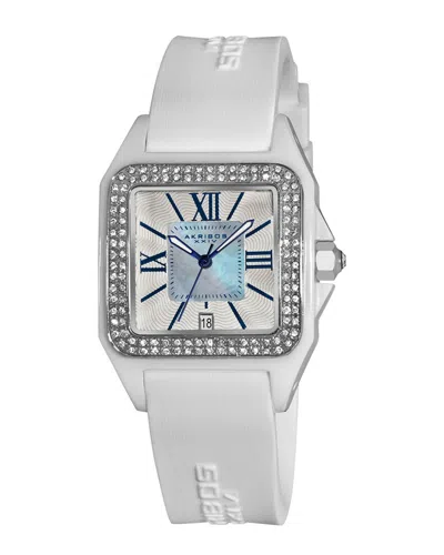 Akribos Xxiv Akribos Mother Of Pearl Dial White Ceramic Ladies Watch Ak546wt In Blue / Mother Of Pearl / White