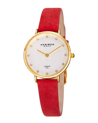 Akribos Xxiv Women's Genuine Leather Diamond Watch