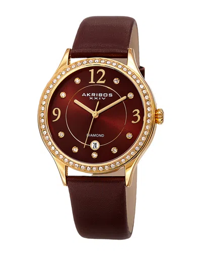 Akribos Xxiv Women's Genuine Leather Diamond Watch