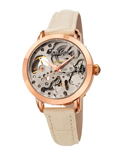 Akribos Xxiv Women's Genuine Leather Watch In Gold