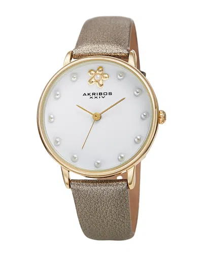 Akribos Xxiv Women's Genuine Leather Watch In White