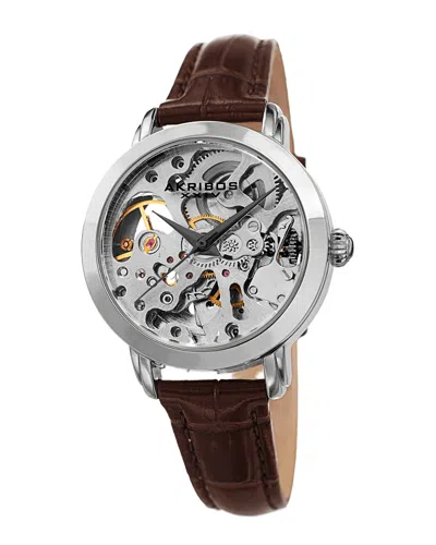 Akribos Xxiv Women's Genuine Leather Watch In Brown