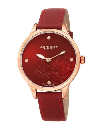 Akribos Xxiv Women's Leather Diamond Watch