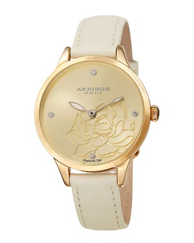 Akribos Xxiv Diamond Gold Dial Ladies Watch Ak1047wt In Gold / Gold Tone / White