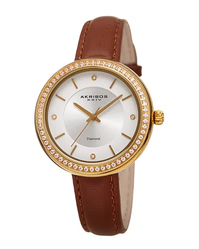 Akribos Xxiv Women's Leather Diamond Watch
