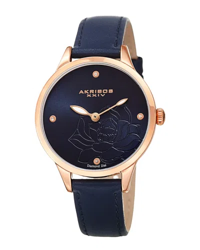 Akribos Xxiv Women's Leather Diamond Watch