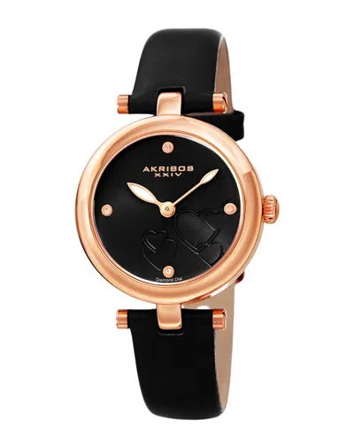 Akribos Xxiv Women's Leather Diamond Watch In Gold