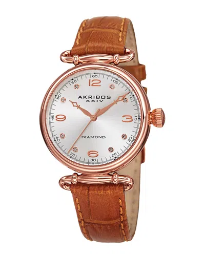 Akribos Xxiv Women's Leather Diamond Watch In Multicolor