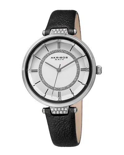 Akribos Xxiv Women's Leather Watch In Black