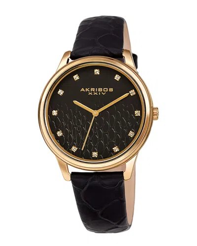 Akribos Xxiv Women's Leather Watch In Black