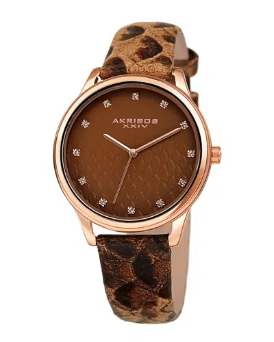 Akribos Xxiv Women's Leather Watch In Brown