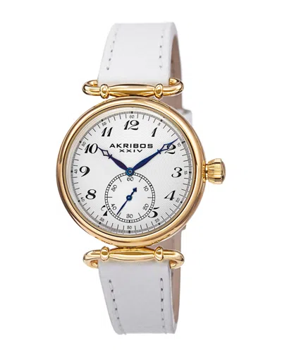 Akribos Xxiv Women's Leather Watch In White