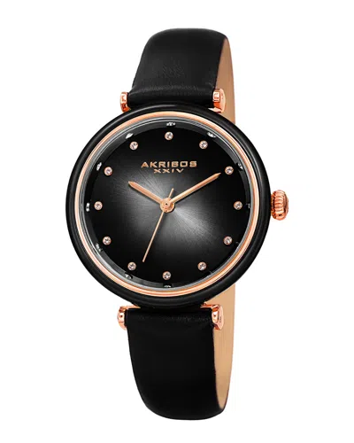 Akribos Xxiv Women's Leather Watch In Black
