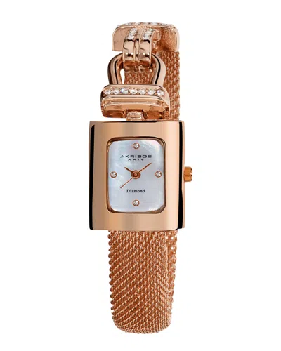 Akribos Xxiv Women's Mesh Diamond Watch In Gold