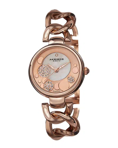 Akribos Xxiv Women's Ornate Diamond Watch In Pink