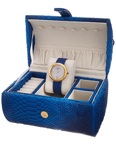 Akribos Xxiv Women's Satin Diamond Watch And Jewelry Box In Blue