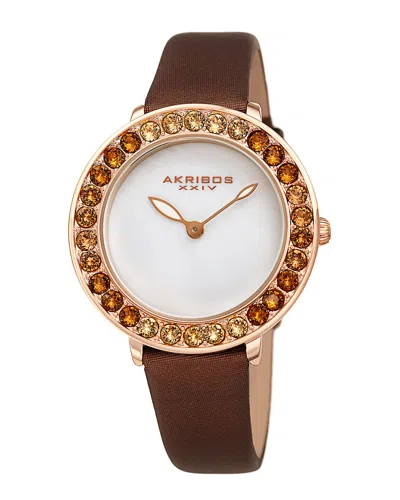 Akribos Xxiv Women's Satin Over Leather Watch