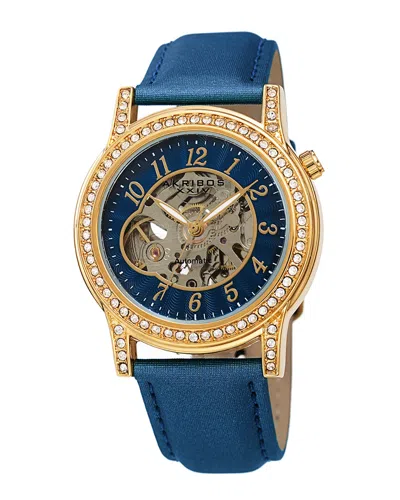 Akribos Xxiv Women's Satin Over Leather Watch In Gold