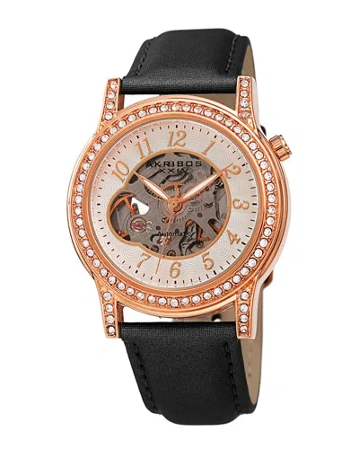 Akribos Xxiv Women's Satin Over Leather Watch In Gold