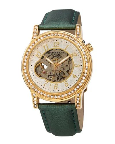 Akribos Xxiv Women's Satin Over Leather Watch In Green
