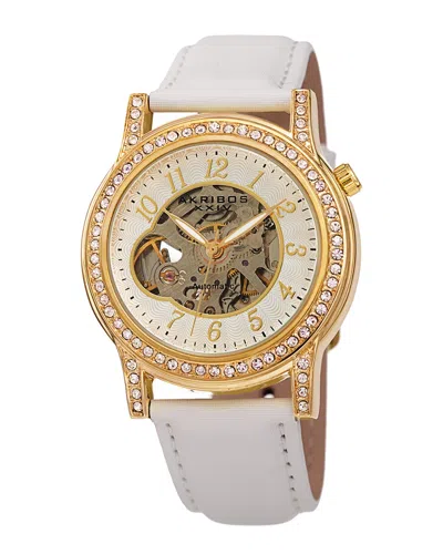 Akribos Xxiv Women's Satin Over Leather Watch In White