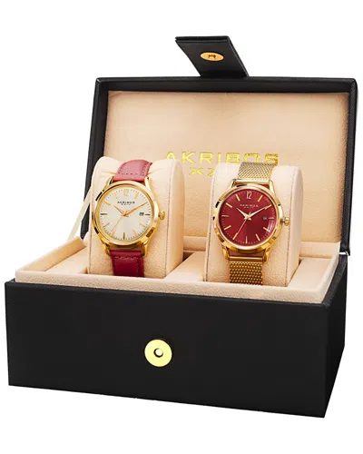Akribos Xxiv Women's Set Of 2 Watches In Gold