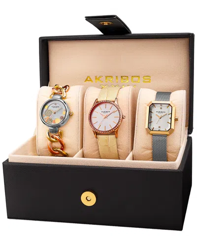 Akribos Xxiv Women's Set Of 3 Diamond Watches In Multi