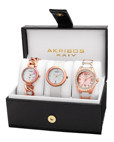 Akribos Xxiv Women's Set Of 3 Diamond Watches In Multi