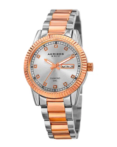 AKRIBOS XXIV AKRIBOS XXIV WOMEN'S STAINLESS STEEL DIAMOND DIAL WATCH