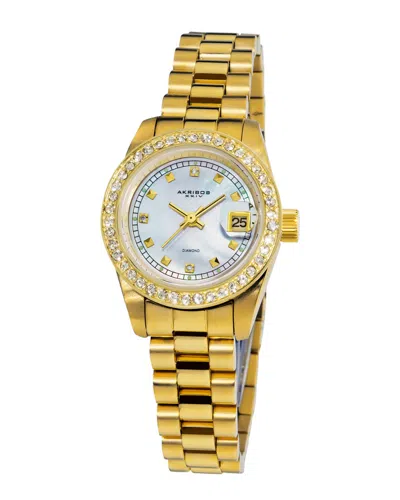 Akribos Xxiv Women's Stainless Steel Diamond Watch In Gold