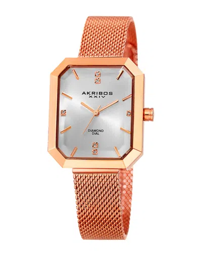 Akribos Xxiv Women's Stainless Steel Diamond Watch In Gold