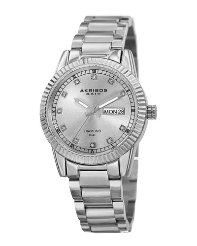 Akribos Xxiv Women's Stainless Steel Diamond Watch In Metallic