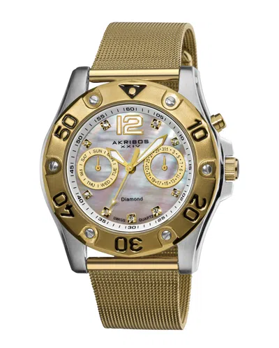 Akribos Xxiv Women's Stainless Steel Diamond Watch In Gold