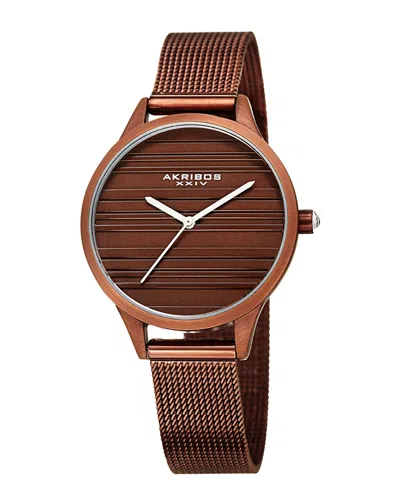 Akribos Xxiv Women's Stainless Steel Mesh Watch In Brown