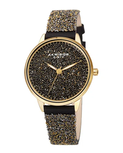 Akribos Xxiv Swarovski Crystal Fabrics Quartz Gold Dial Ladies Watch P50105 In Gold / Gold Tone / Yellow