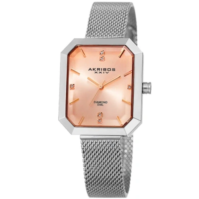 Akribos Xxiv Womens Dress Quartz Diamond Champagne Dial Ladies Watch P50149 In Metallic