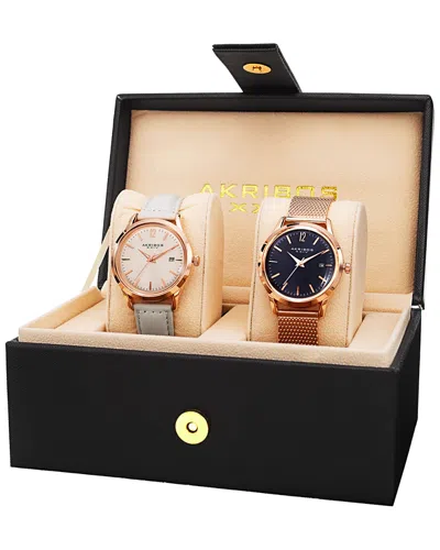 Akribos Xxiv Womens Set Of 2 Watches In Gold
