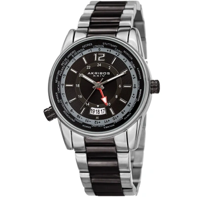 Akribos Xxiv World Time Quartz Black Dial Men's Watch Ak1021ttb In Two Tone  / Black / Grey