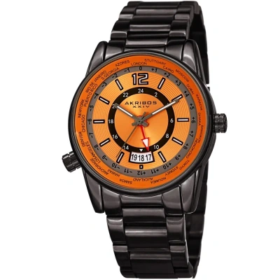 Akribos Xxiv World Time Quartz Orange Dial Men's Watch Ak1021gnor